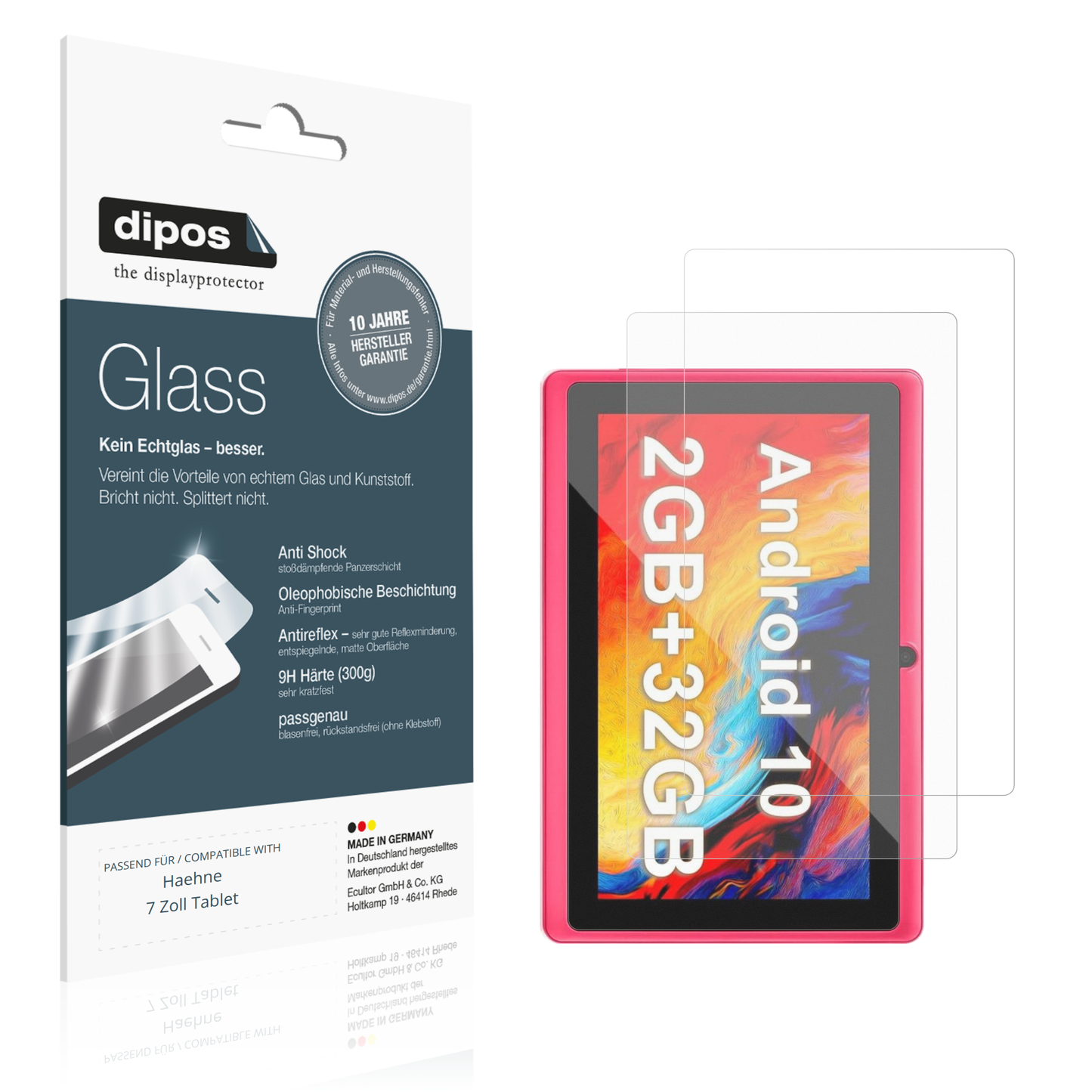 Matte Displayschutzfolie von dipos passend für Haehne 7 Zoll Tablet, 9H kratzfest und blasenfrei montiert