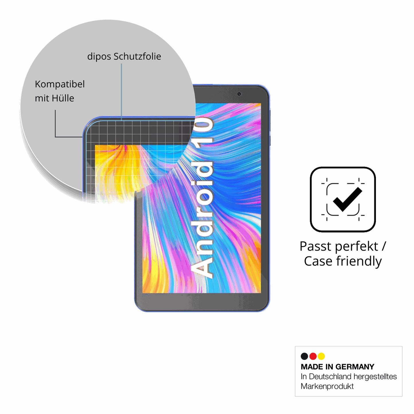 Schutzfolie mit optimaler Passform, zur Verwendung mit Hüllen geeignet