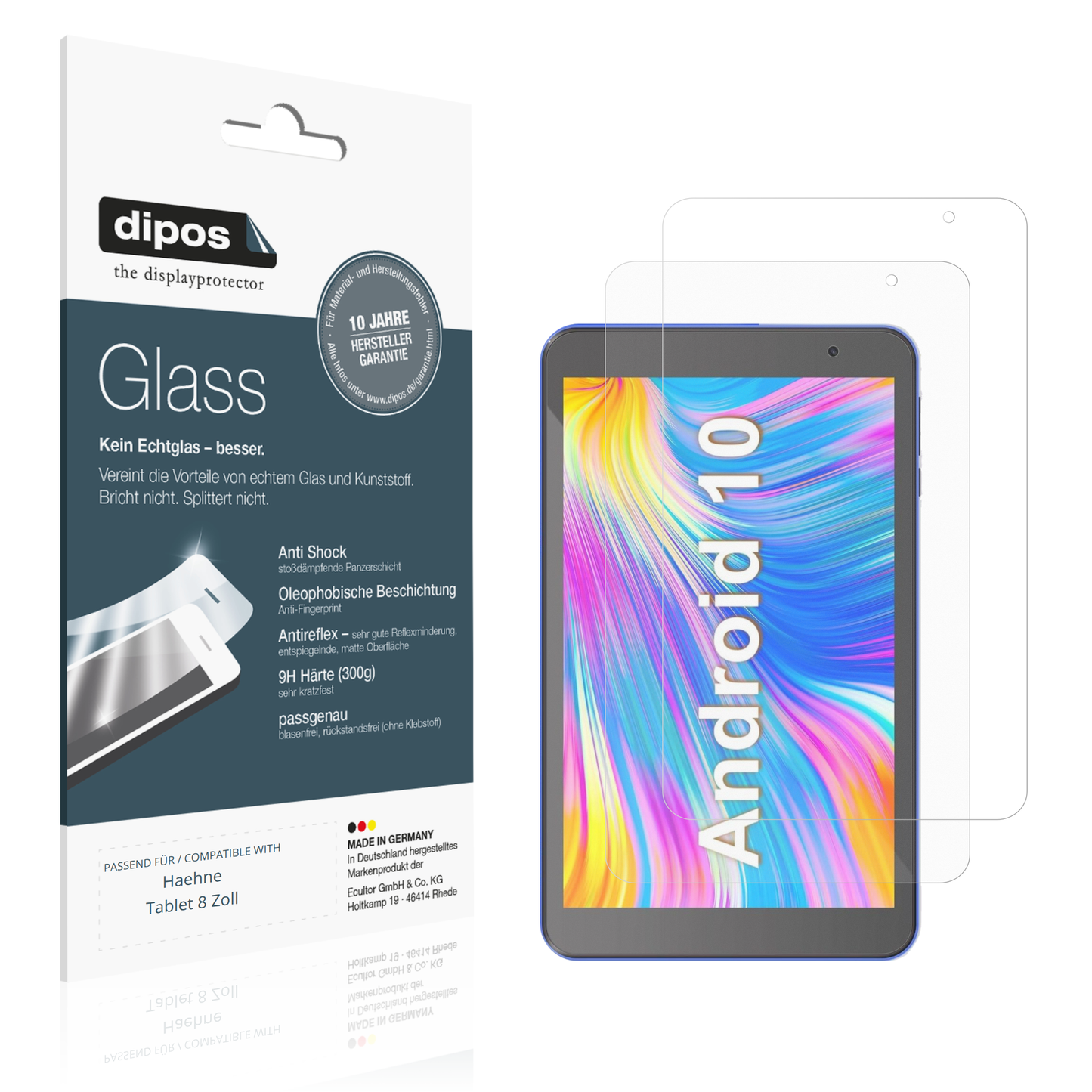 Matte Displayschutzfolie von dipos passend für Haehne Tablet 8 Zoll, 9H kratzfest und blasenfrei montiert