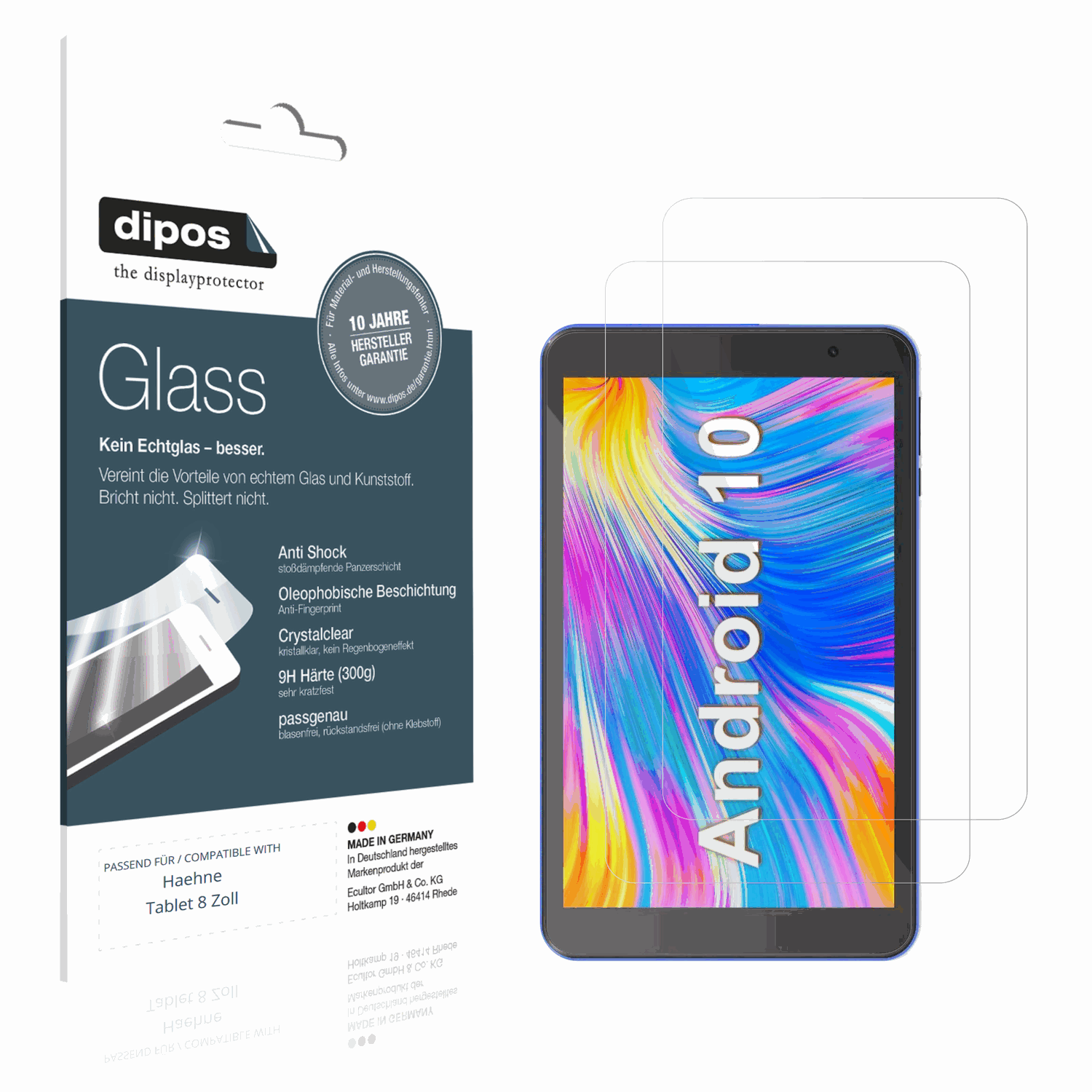 Klare Displayschutzfolie von dipos passend für Haehne Tablet 8 Zoll, 9H kratzfest und blasenfrei montiert