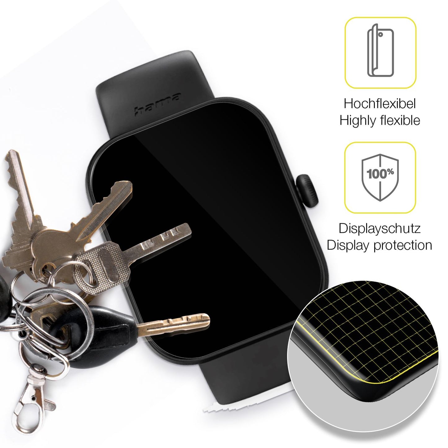 dipos Displayschutz für Hama Fit Watch 5000, transparente Oberfläche, geringe Dicke und perfekte Passform