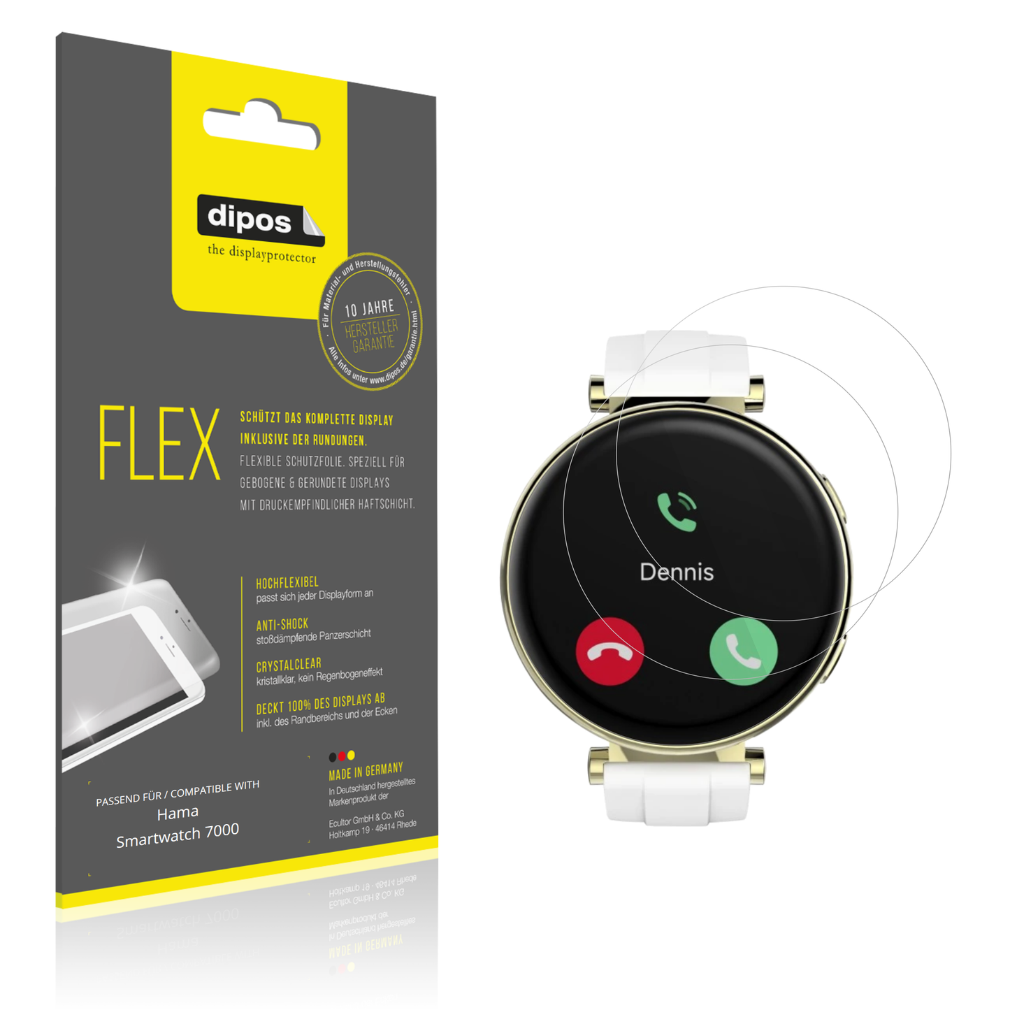 Klare Displayschutzfolie von dipos passend für Hama Smartwatch 7000, 100% Displayabdeckung und blasenfreie Montage
