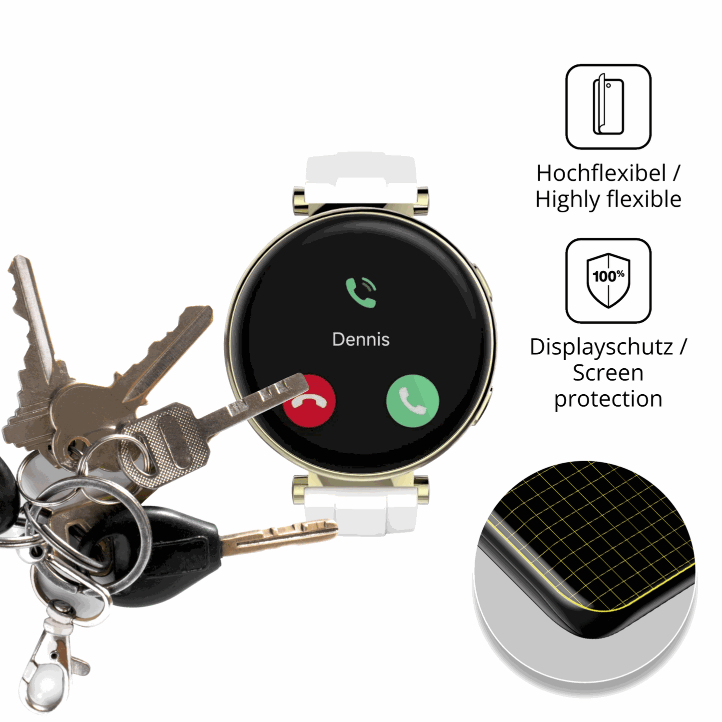 dipos Displayschutz für Hama Smartwatch 7000, transparente Oberfläche, geringe Dicke und perfekte Passform