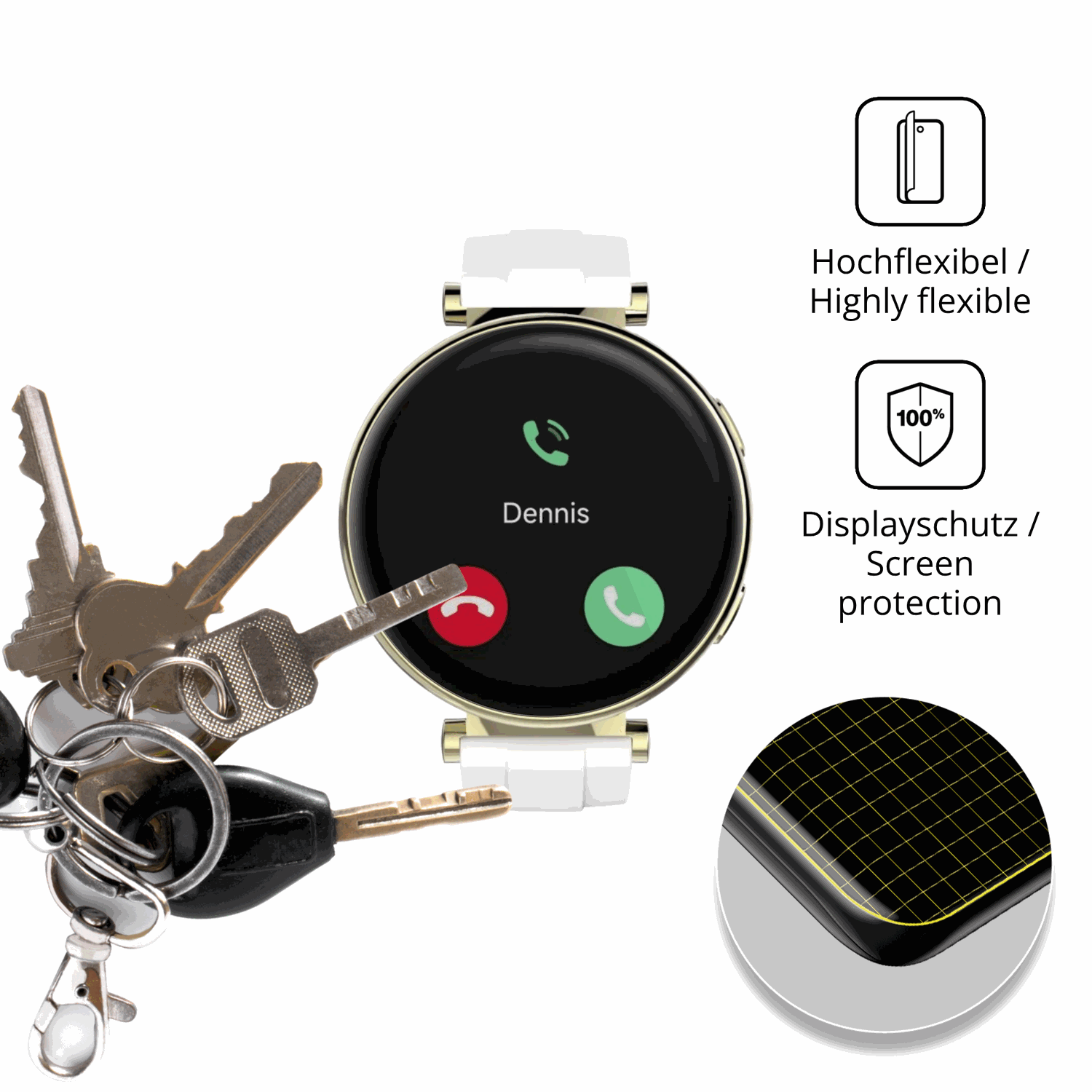 dipos Displayschutz für Hama Smartwatch 7000, transparente Oberfläche, geringe Dicke und perfekte Passform