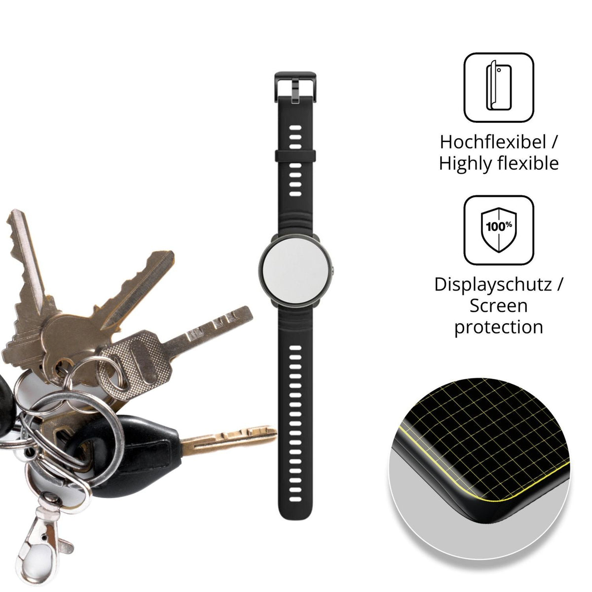 dipos Displayschutz für Hammer Watch Ventus, transparente Oberfläche, perfekte Passform auch für die Rundungen