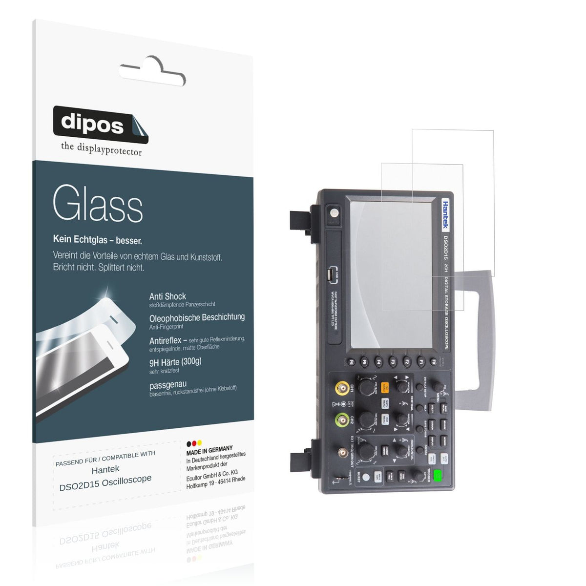 Matte Displayschutzfolie von dipos passend für Hantek DSO2D15 Oscilloscope, 9H kratzfest und blasenfrei montiert