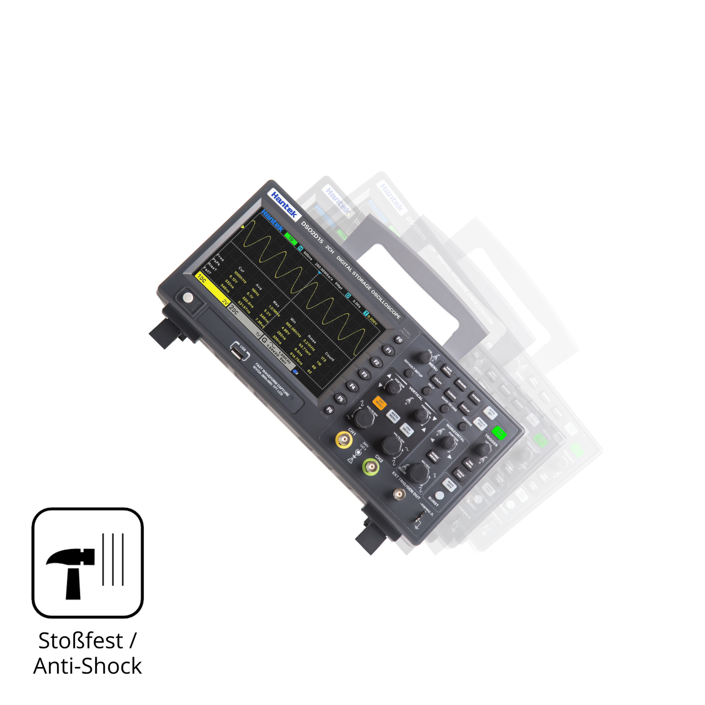 Schutz gegen Kratzer auf dem Hantek DSO2D15 Oscilloscope Glas durch Schlüssel, Stöße gegen die Tischkante oder Stürze