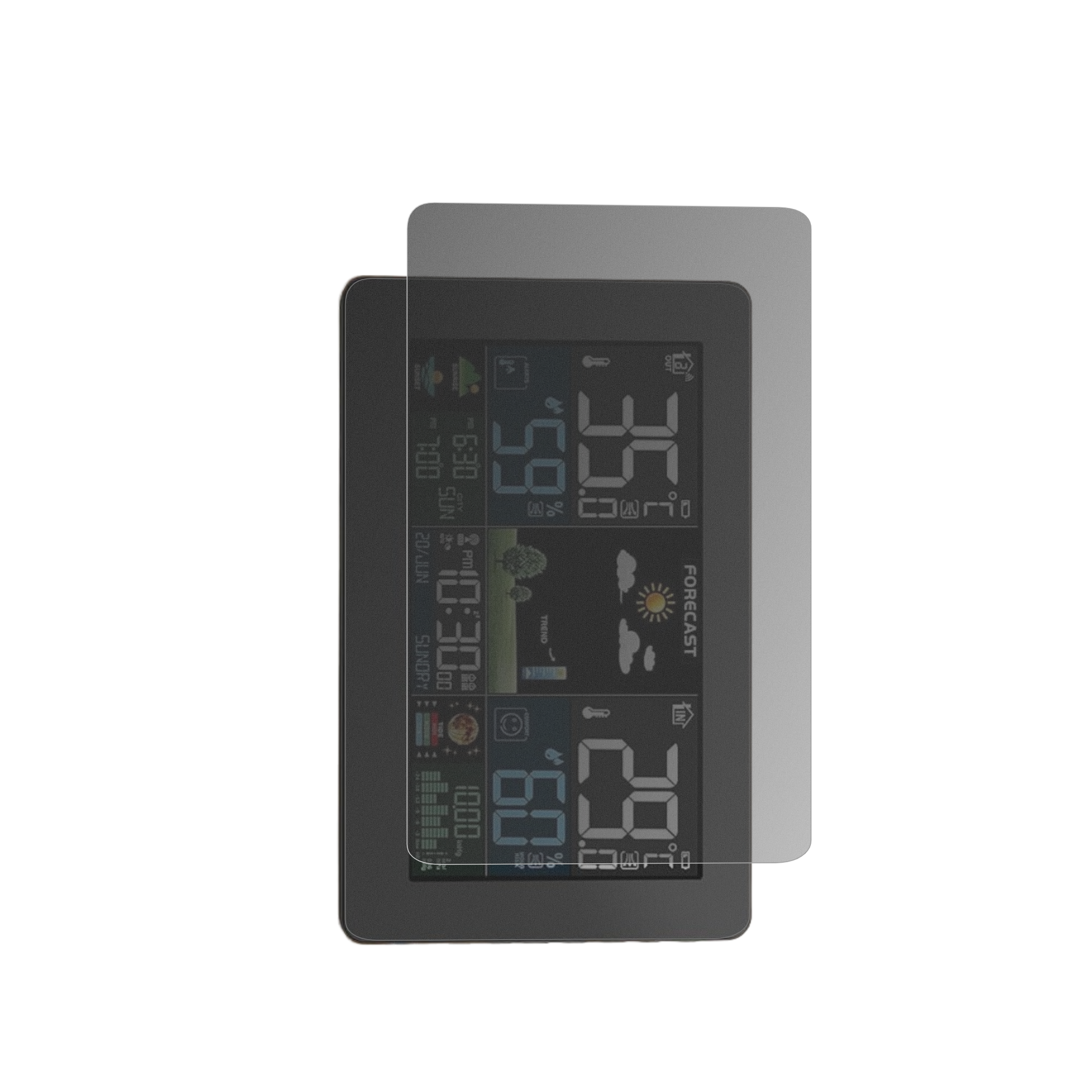 HAOYAOWetterstation mit aufgebrachtem dipos Displayschutz, der seitliche Einblicke blockiert