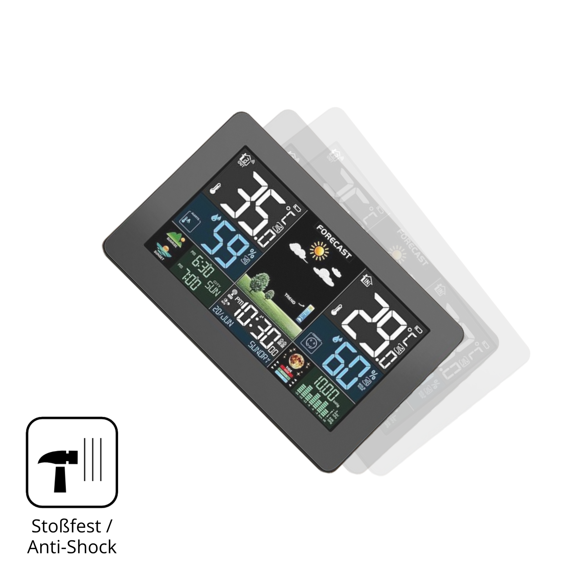 Schutz gegen Kratzer auf dem HAOYAO Wetterstation Glas durch Schlüssel, Stöße gegen die Tischkante oder Stürze