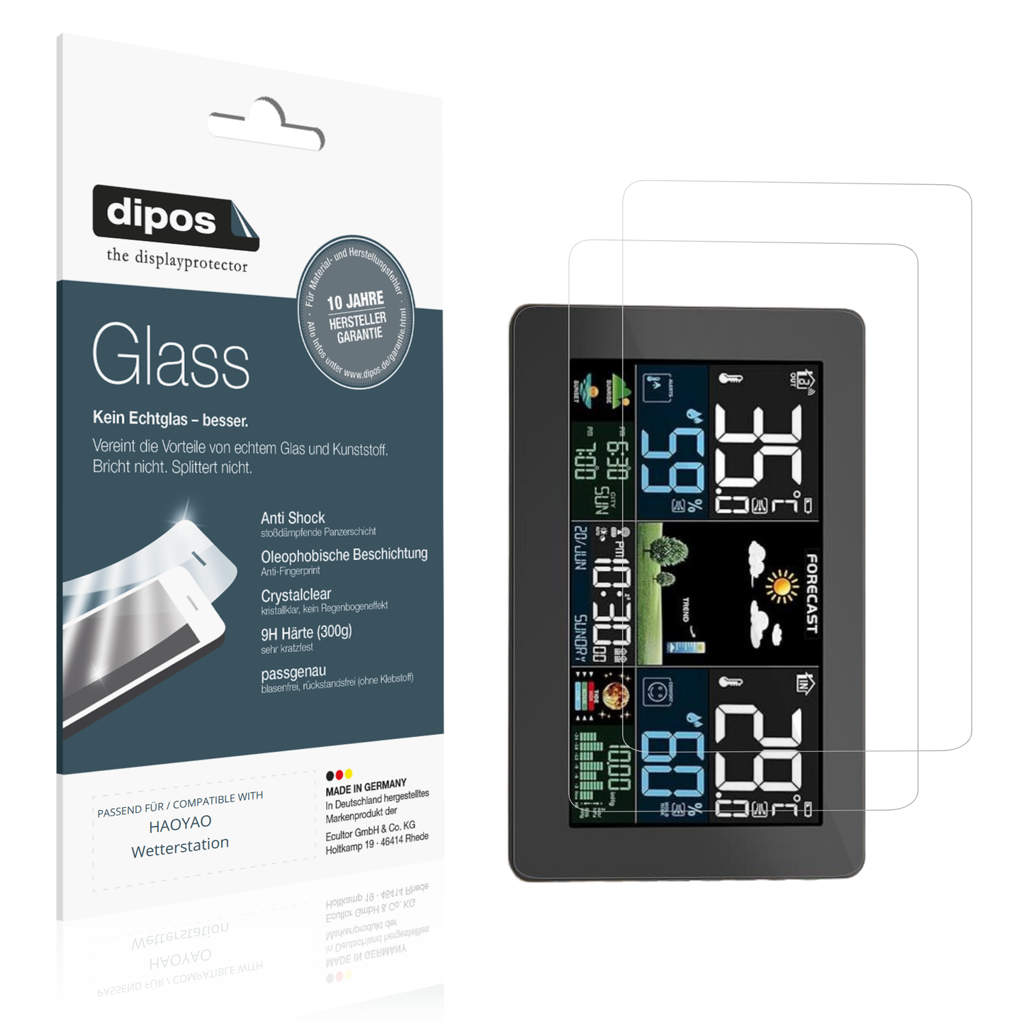 Klare Displayschutzfolie von dipos passend für HAOYAO Wetterstation, 9H kratzfest und blasenfrei montiert