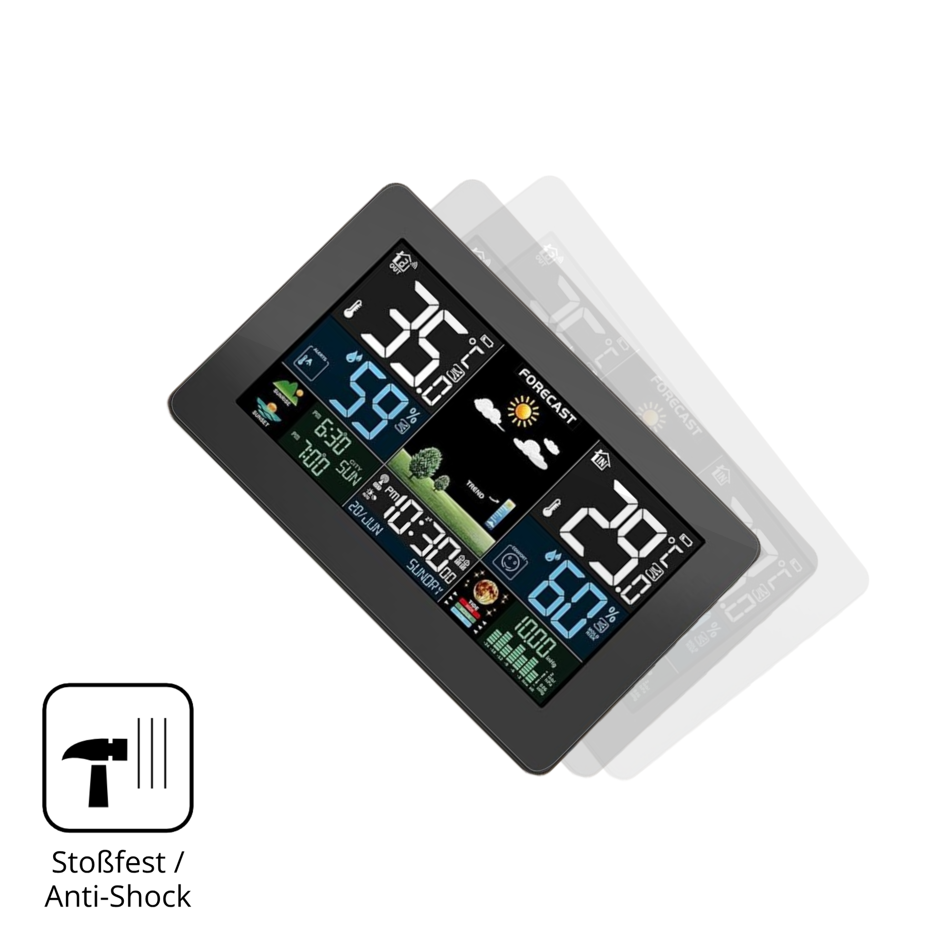 Schutz gegen Kratzer auf dem HAOYAO Wetterstation Glas durch Schlüssel, Stöße gegen die Tischkante oder Stürze