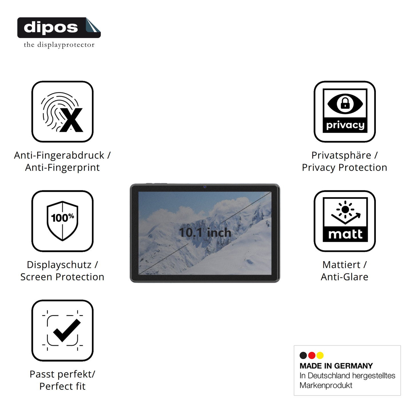 Privatsphäre-Schutz durch Sichtschutz-Folie passend zugeschnitten für hasskya10.1 zoll tab