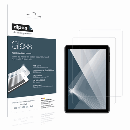 Klare Displayschutzfolie von dipos passend für Hasskya K30 K50 K70 10.1 Zoll, 9H kratzfest und blasenfrei montiert