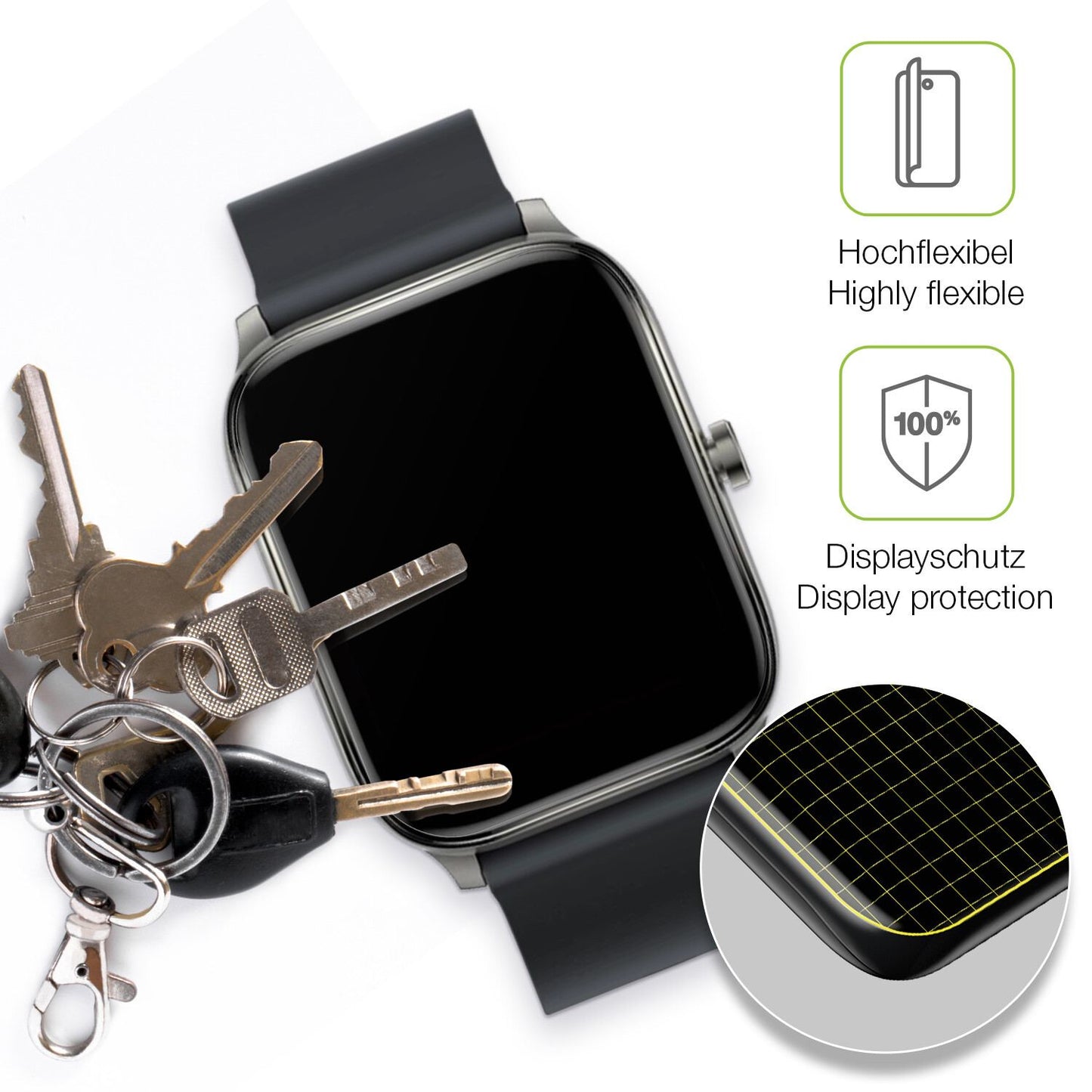 dipos Displayschutz für Haylou GST Smartwatch, transparente Oberfläche, perfekte Passform auch für die Rundungen