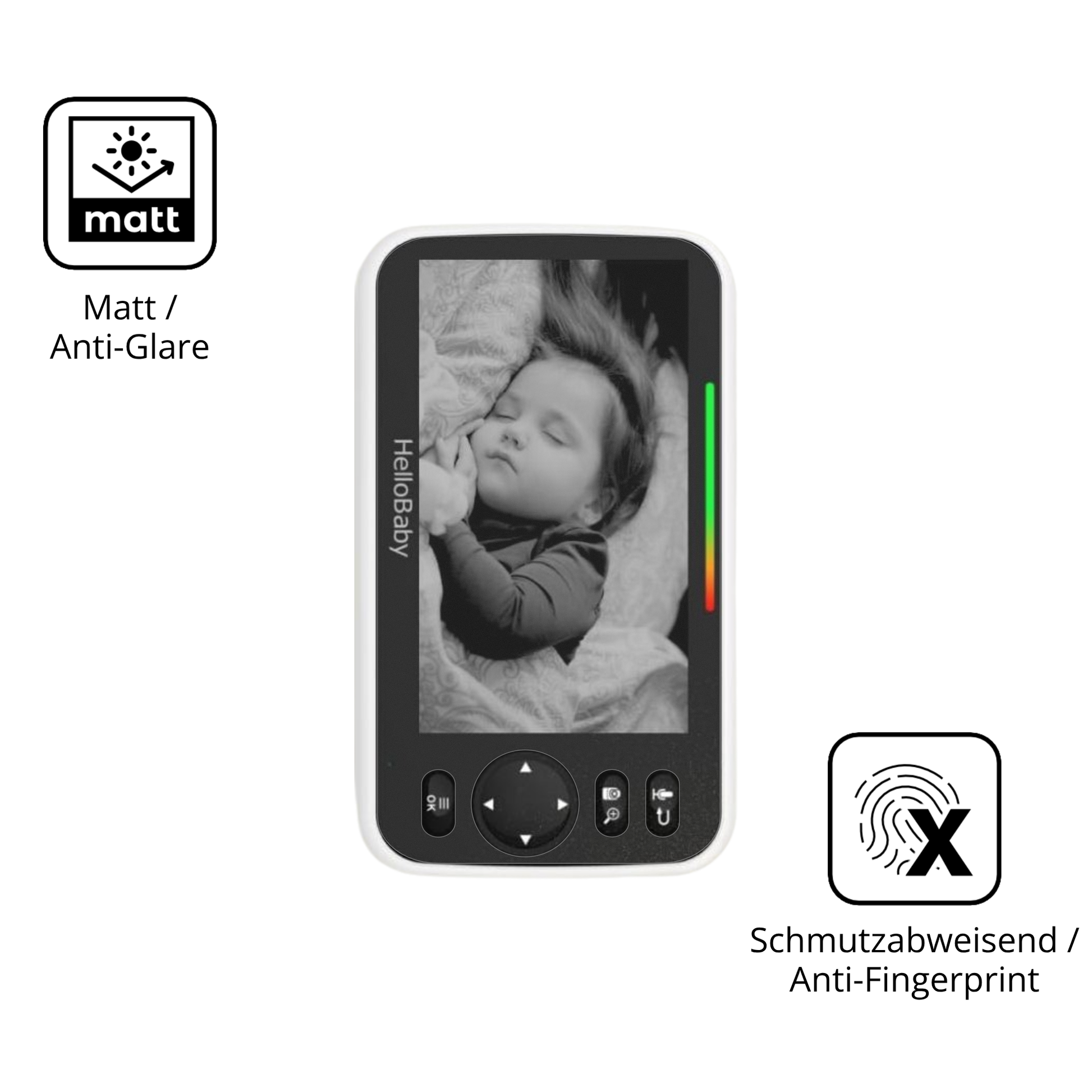 9H Hartbeschichtete, flexible Folie passend zugeschnitten für HelloBaby Babyphone