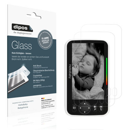 Klare Displayschutzfolie von dipos passend für HelloBaby Babyphone, 9H kratzfest und blasenfrei montiert