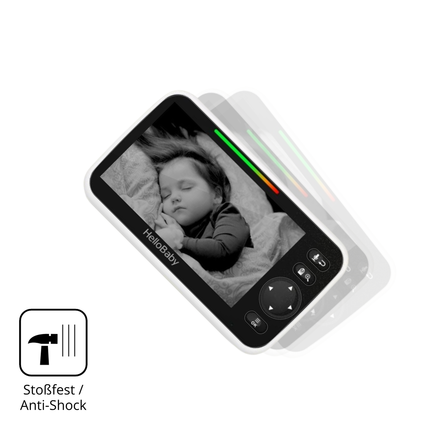 Schutz gegen Kratzer auf dem HelloBaby Babyphone Glas durch Schlüssel, Stöße gegen die Tischkante oder Stürze