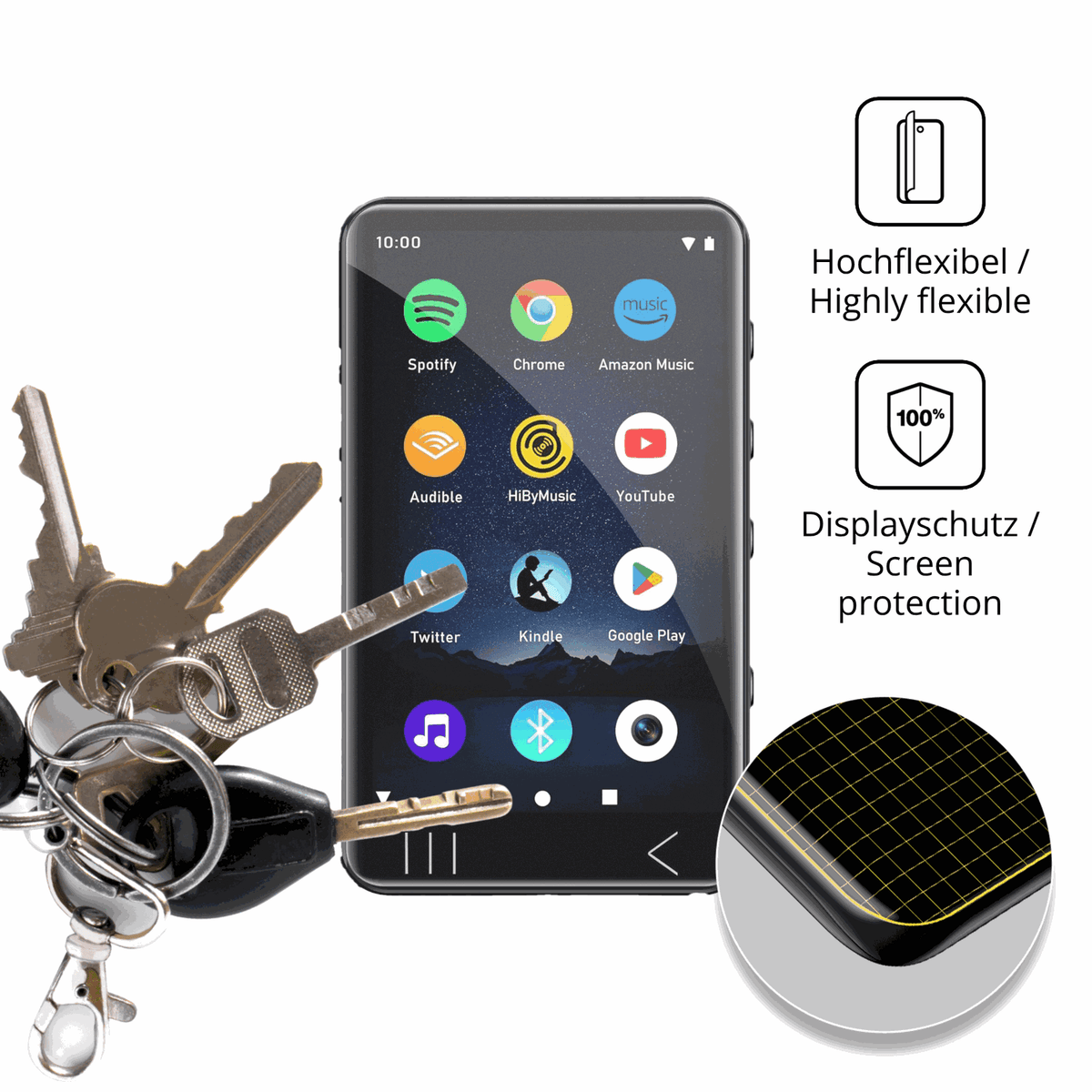 dipos Displayschutz für HIFI WALKER G7, transparente Oberfläche, perfekte Passform auch für die Rundungen