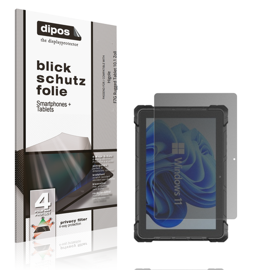 Blickschutzfolie von dipos passend für higolef7g rugged tablet 10.1 zoll, präziser Zuschnitt und blasenfrei montiert