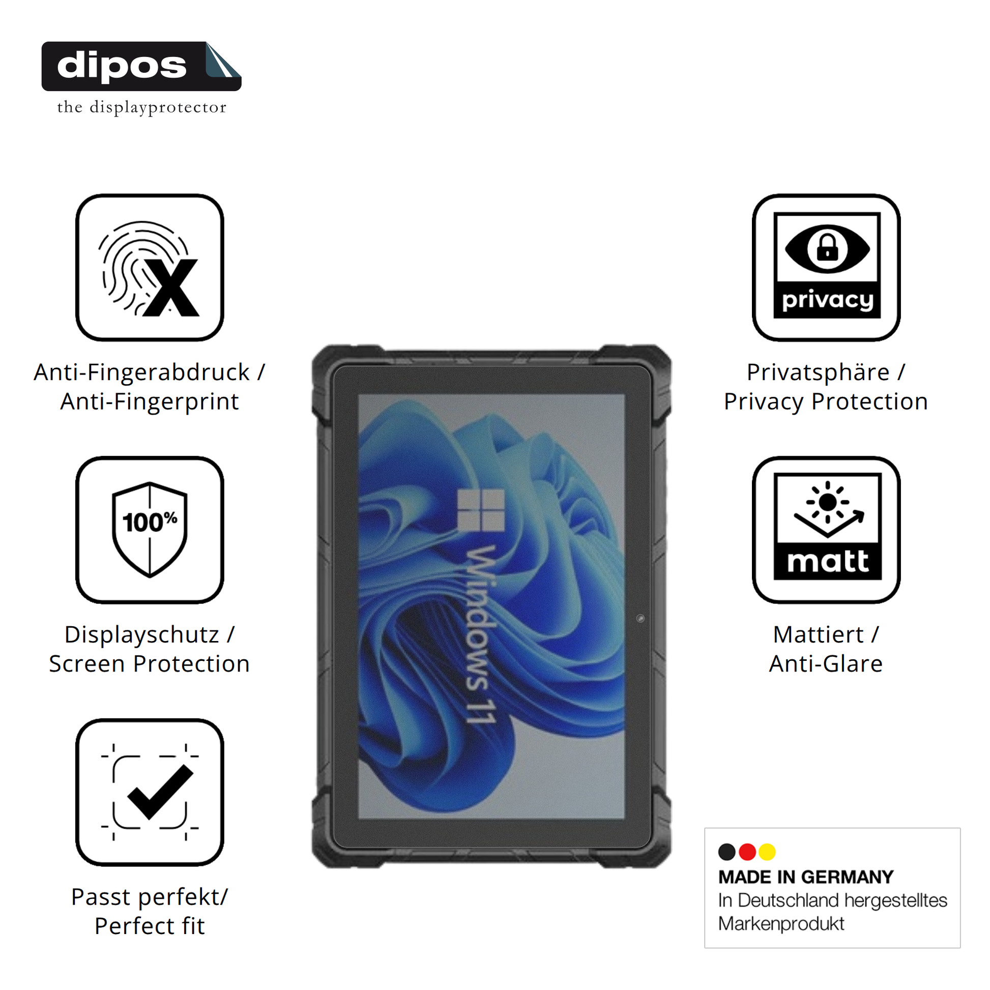 Privatsphäre-Schutz durch Sichtschutz-Folie passend zugeschnitten für higolef7g rugged tablet 10.1 zoll