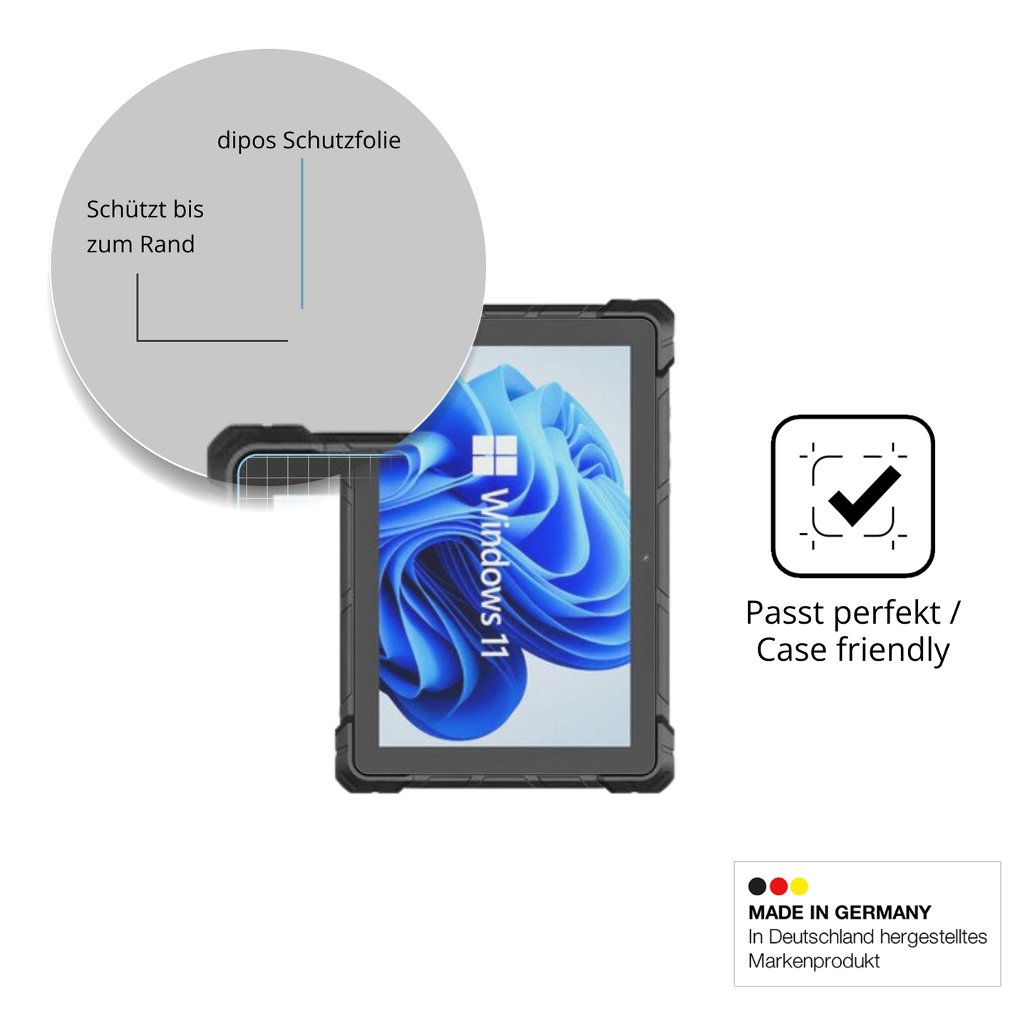 Schutzglasfolie mit optimaler Passform, zur Verwendung mit Hüllen geeignet