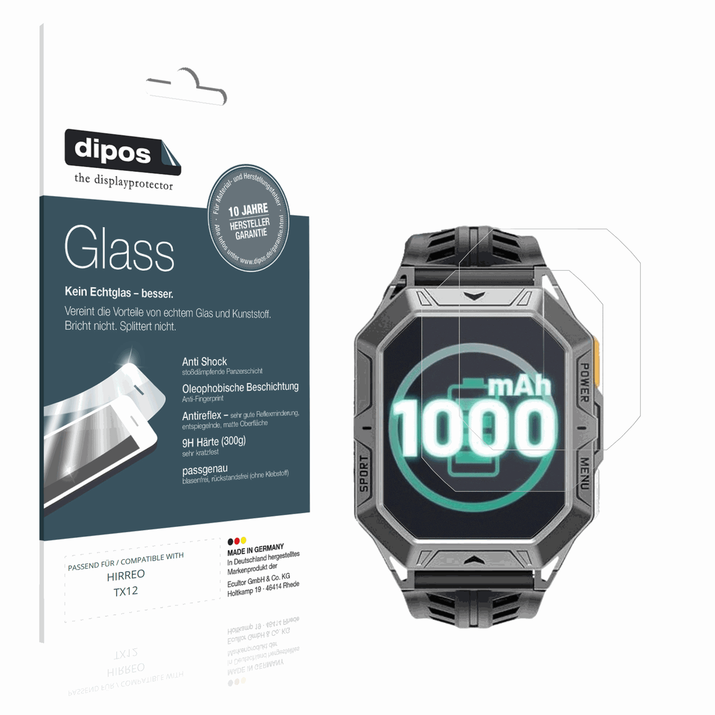 Matte Displayschutzfolie von dipos passend für HIRREO TX12, 9H kratzfest und blasenfrei montiert