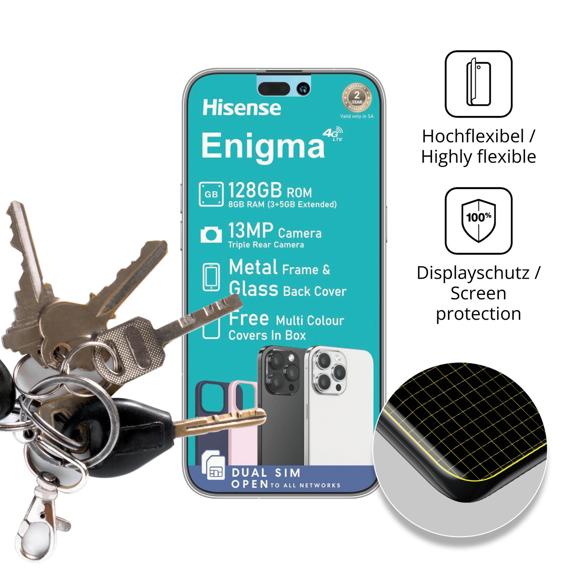 dipos Displayschutz für Hisense Enigma, transparente Oberfläche, perfekte Passform auch für die Rundungen