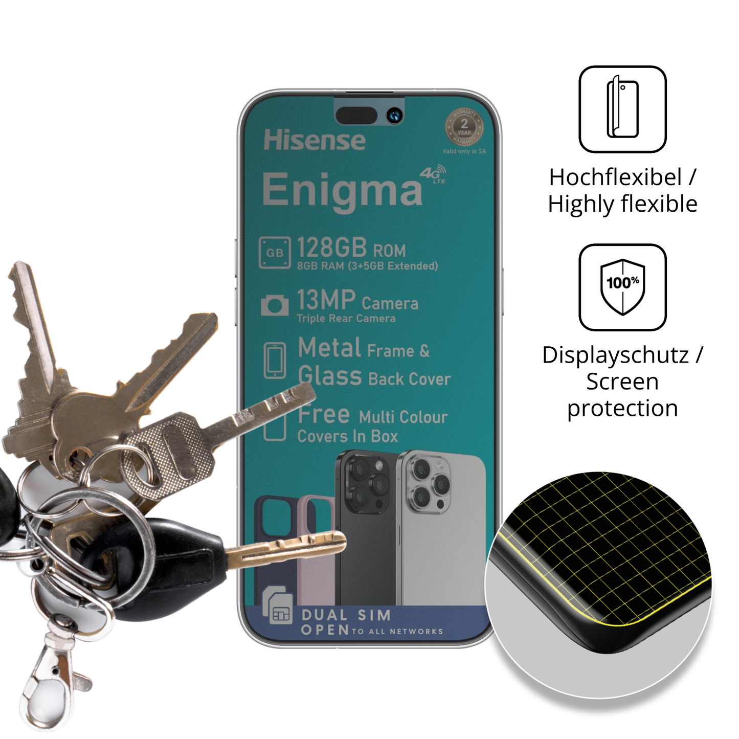 dipos Displayschutz für Hisense Enigma, mit Blickschutzfilter und perfekter Passform auch für die Rundungen