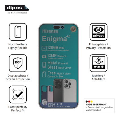 Flexible TPU-Folie passend zugeschnitten für Hisense Enigma, mit Privatsphäre-Schutz durch Sichtschutz-Folie