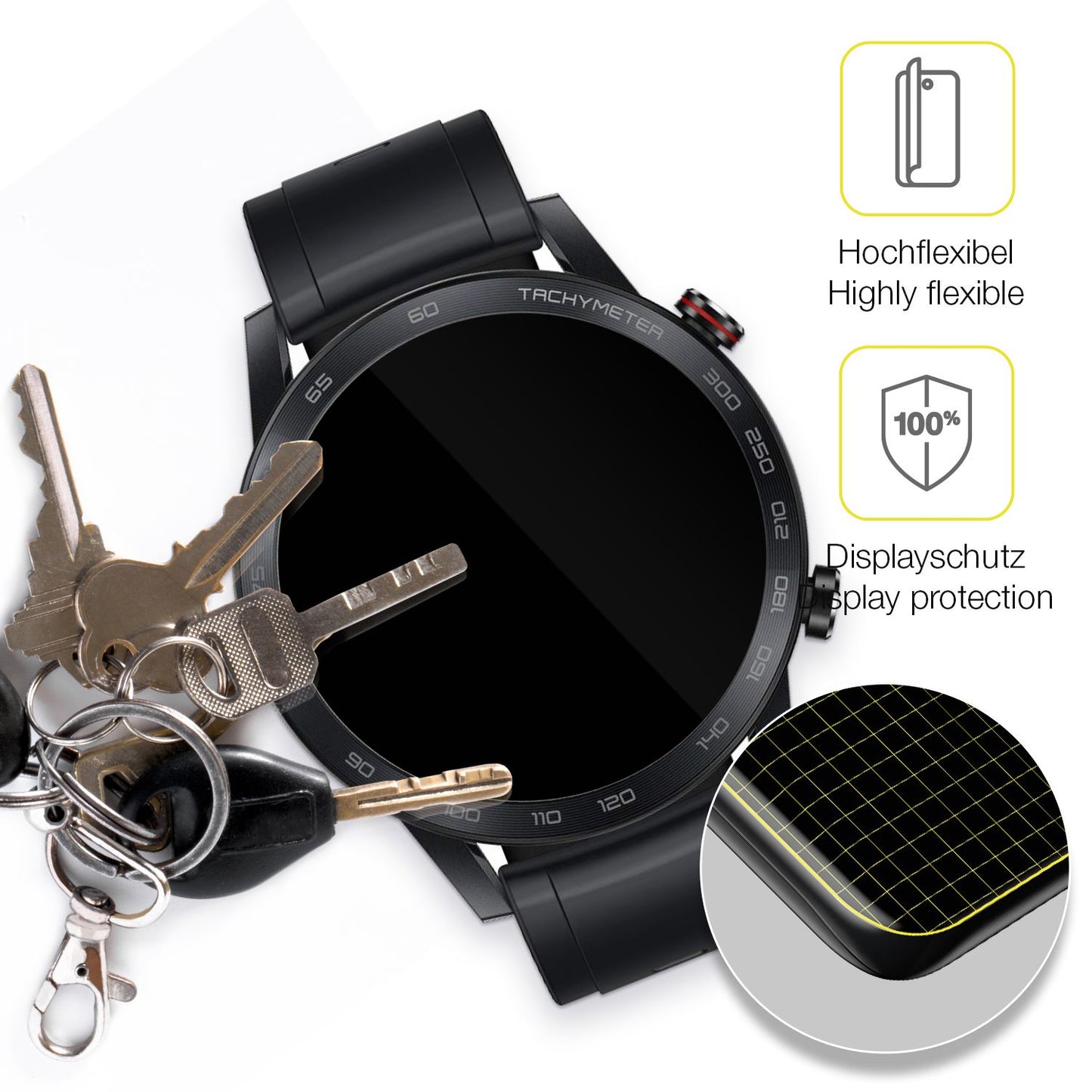 dipos Displayschutz für Honor Magic Watch 2 46mm, transparente Oberfläche, geringe Dicke und perfekte Passform