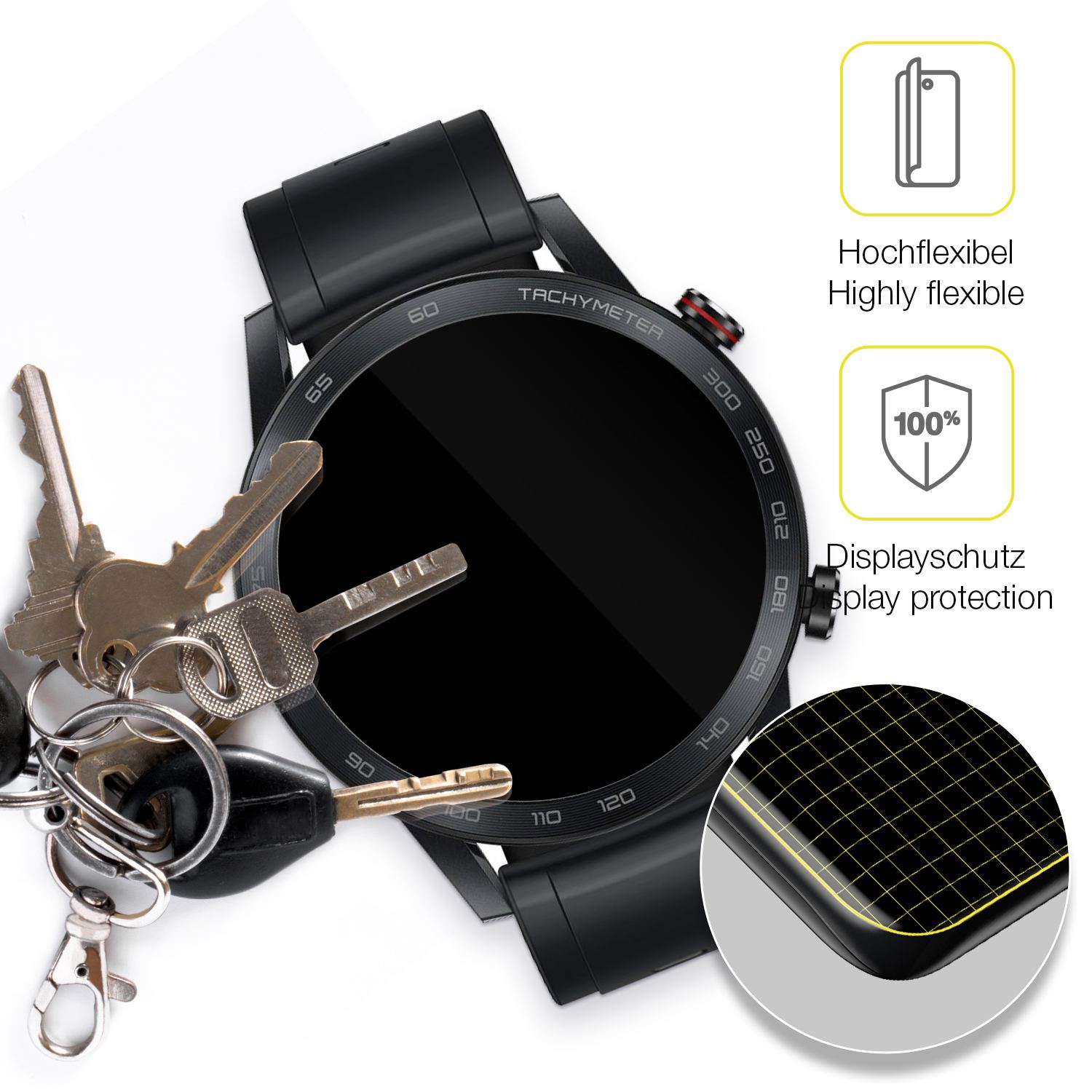 dipos Displayschutz für Honor Magic Watch 2 46mm, transparente Oberfläche, geringe Dicke und perfekte Passform