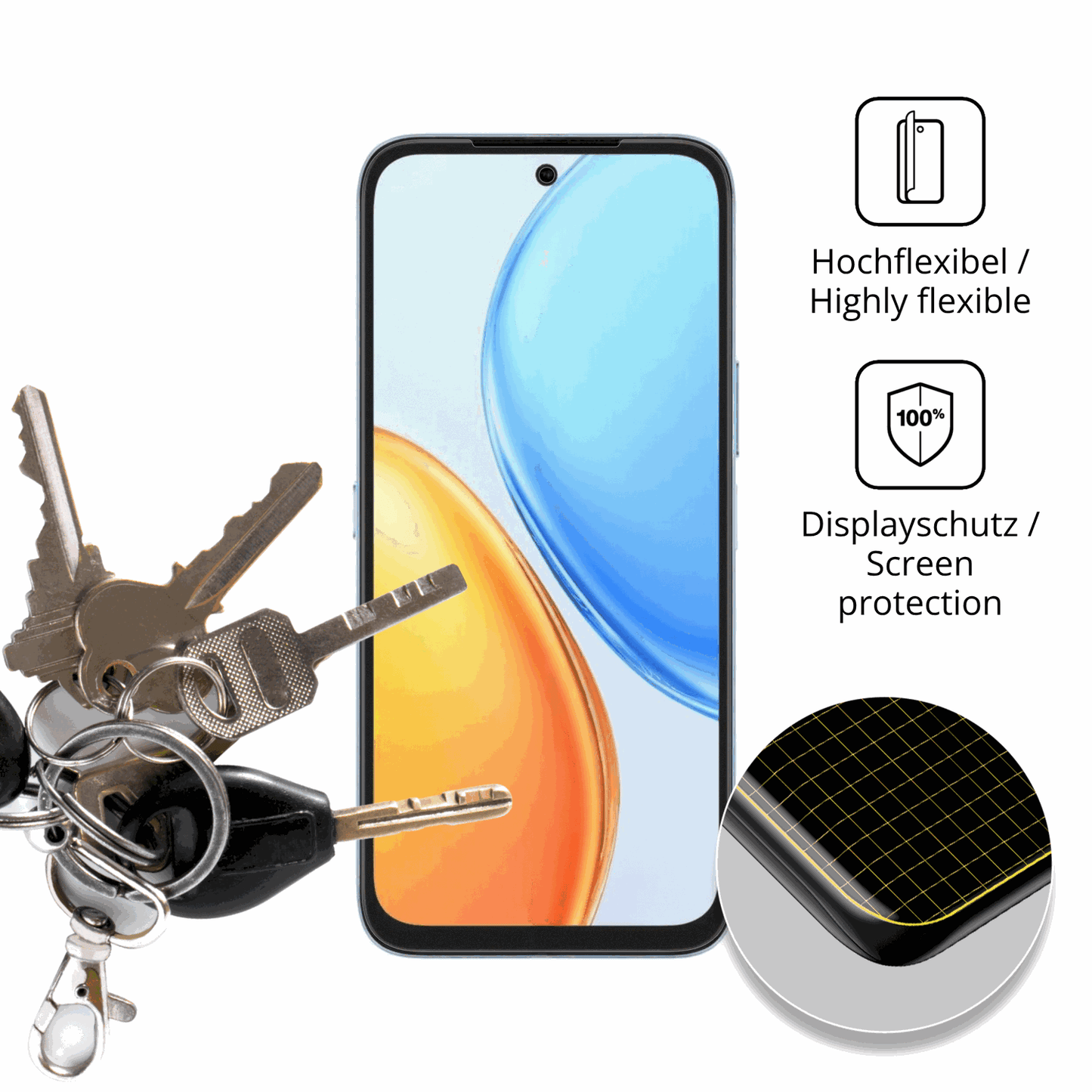 dipos Displayschutz für Honor Play 80 Plus, transparente Oberfläche, perfekte Passform auch für die Rundungen