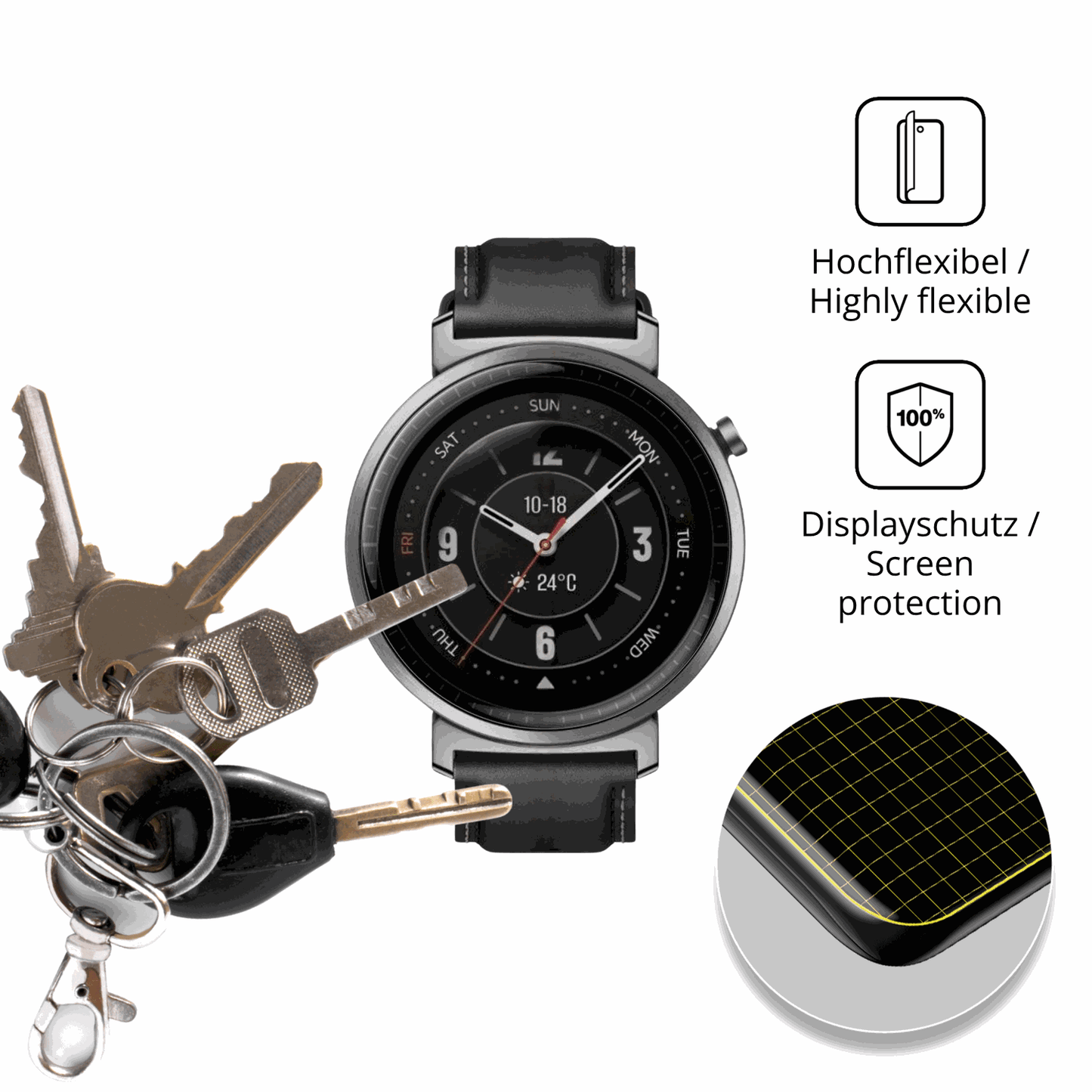 dipos Displayschutz f�r Honor Watch GS 5, transparente Oberfl�che, geringe Dicke und perfekte Passform