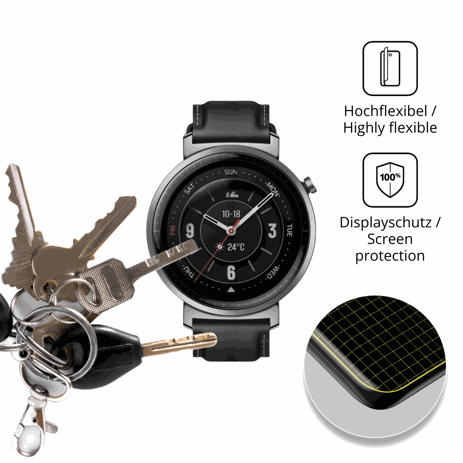 dipos Displayschutz f�r Honor Watch GS 5, transparente Oberfl�che, geringe Dicke und perfekte Passform