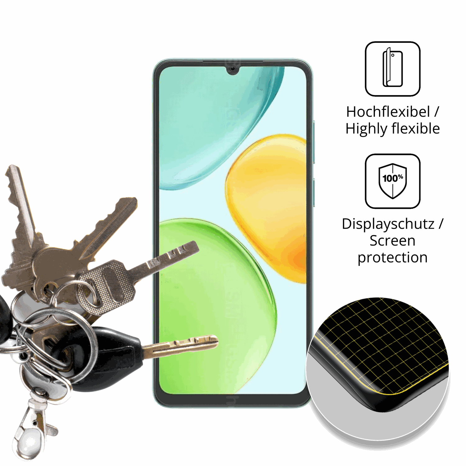 dipos Displayschutz für Honor X6d 5G, transparente Oberfläche, perfekte Passform auch für die Rundungen