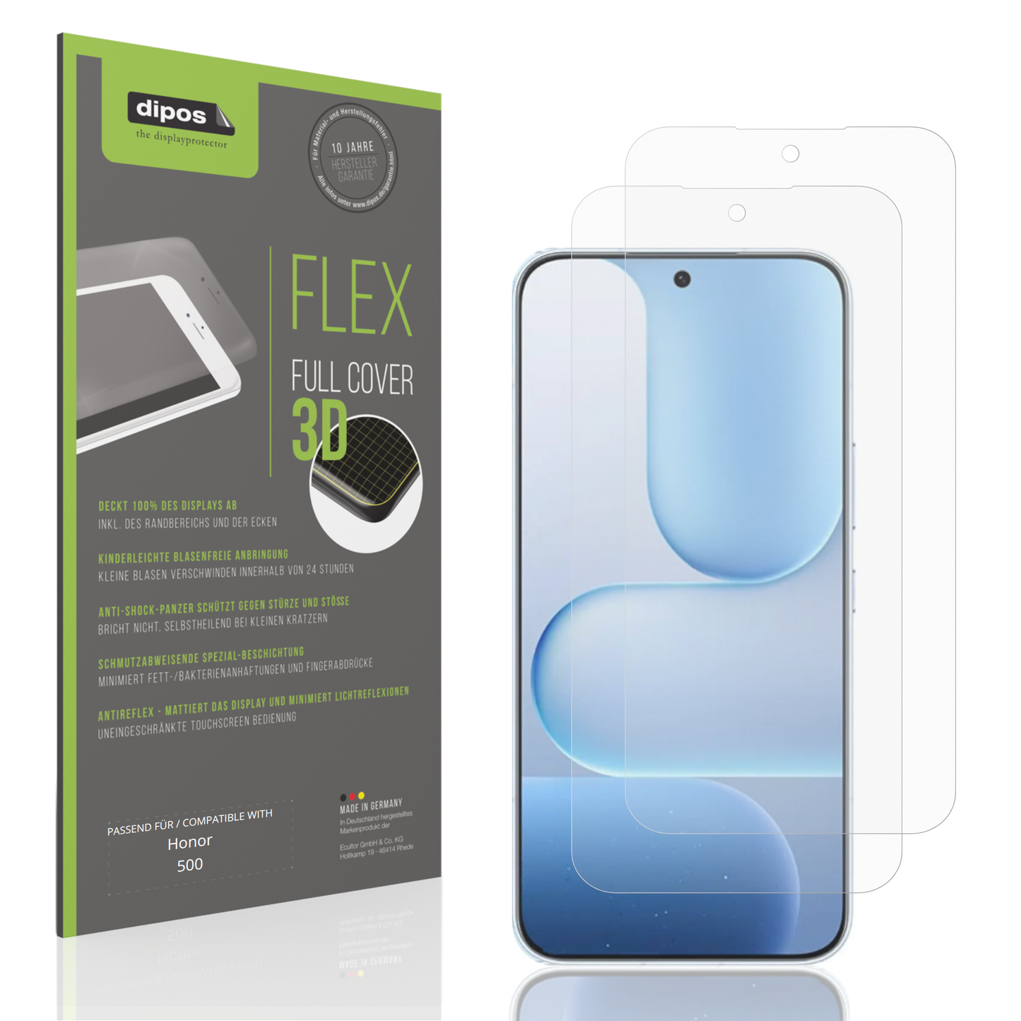 Matte Displayschutzfolie von dipos passend für honor500, 100% Displayabdeckung und blasenfreie Montage