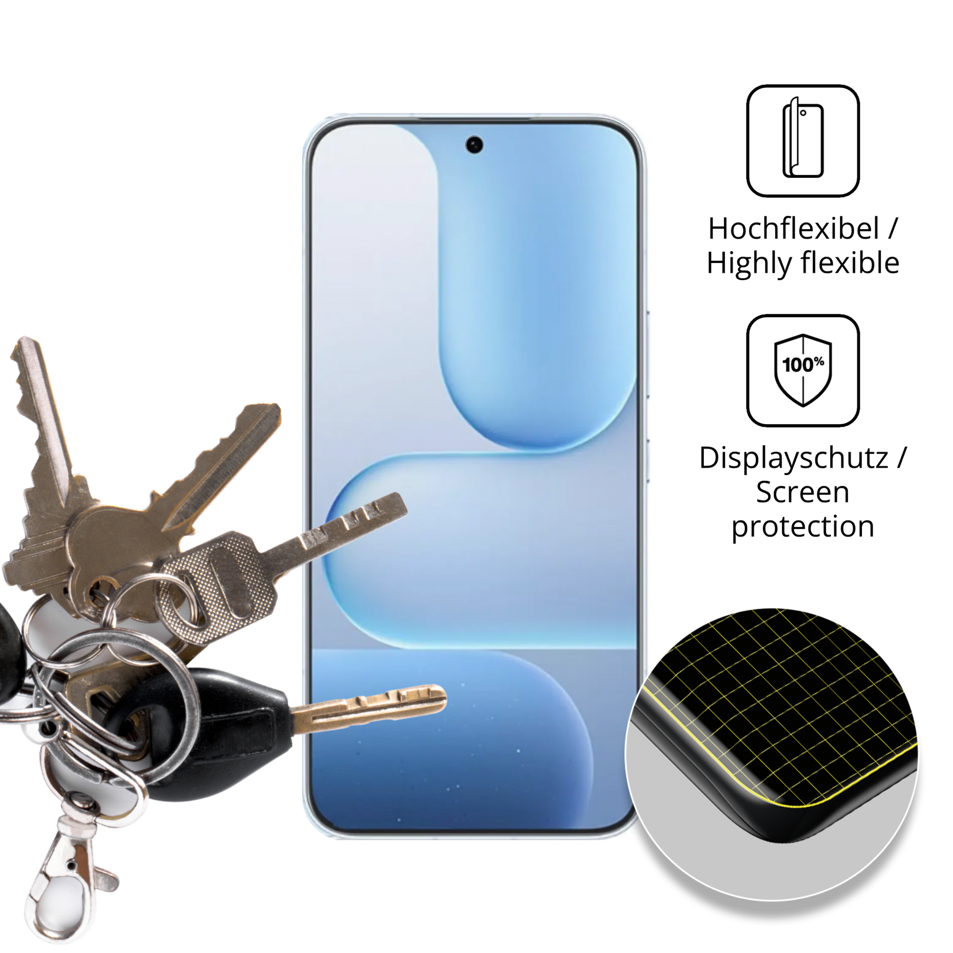 dipos Displayschutz für honor500, transparente Oberfläche, perfekte Passform auch für die Rundungen