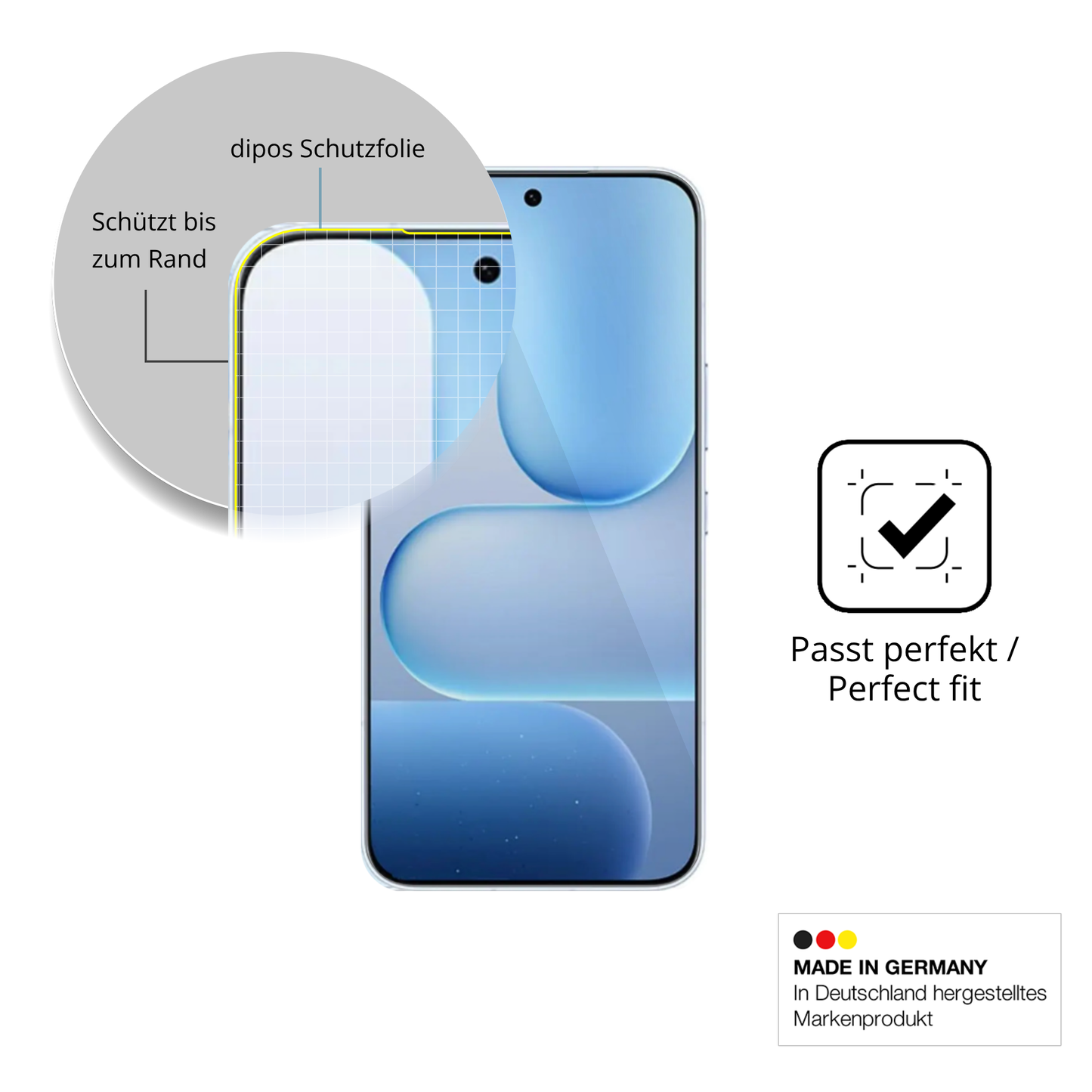 Schutzfolie mit optimaler Passform, zur Verwendung mit Hüllen geeignet