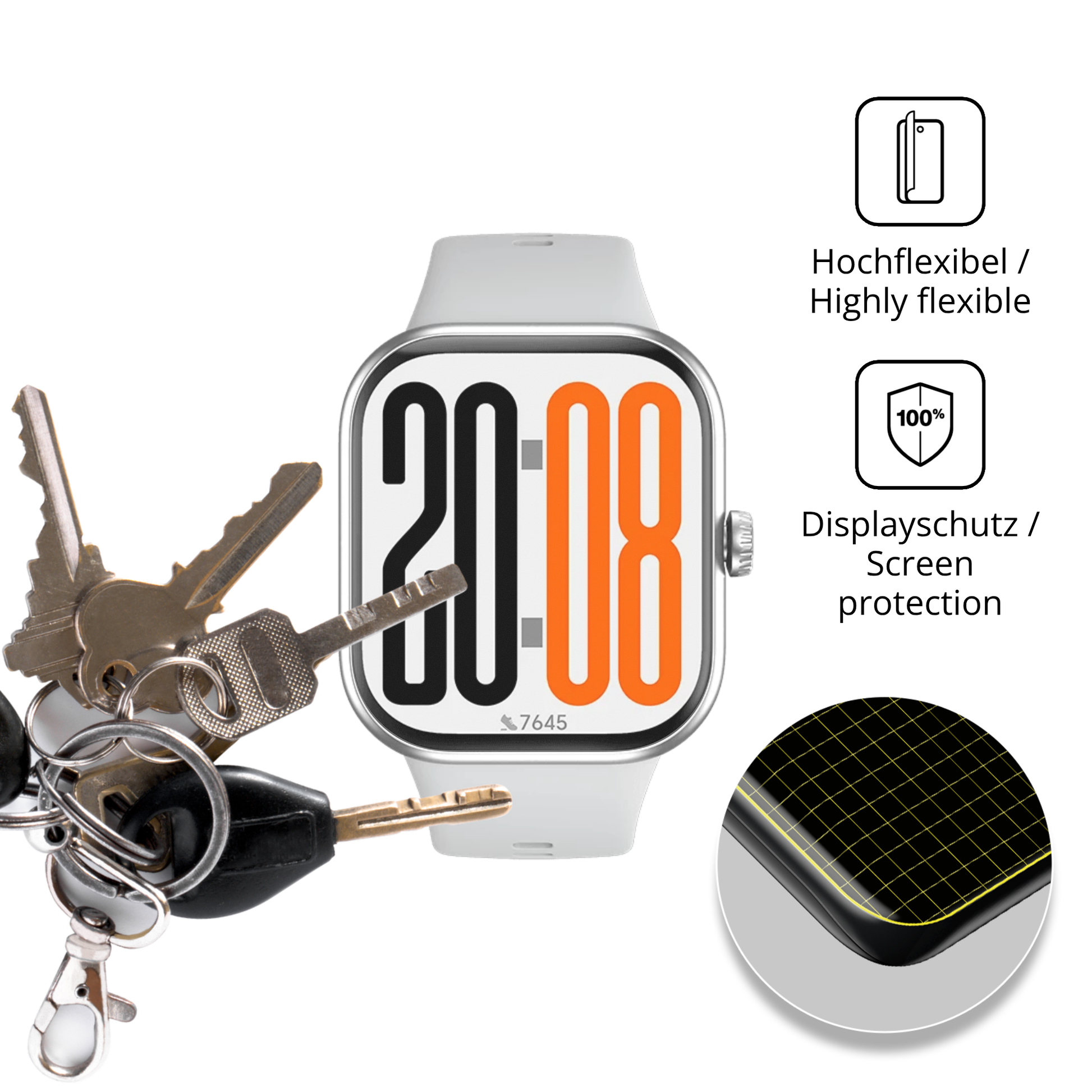 dipos Displayschutz für Honor Choice Infowear Watch 2 Pro, transparente Oberfläche, perfekte Passform auch für die Rundungen