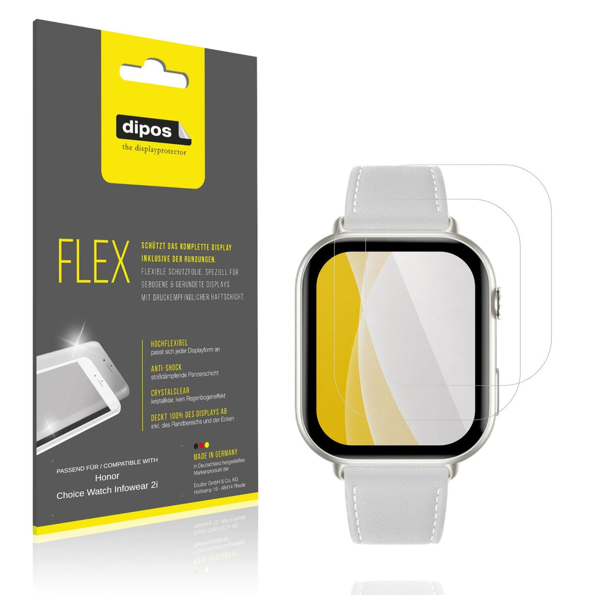 Klare Displayschutzfolie von dipos passend für Honor Choice Watch Infowear 2i, 100% Displayabdeckung und blasenfreie Montage