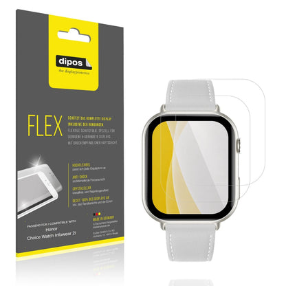 Klare Displayschutzfolie von dipos passend für Honor Choice Watch Infowear 2i, 100% Displayabdeckung und blasenfreie Montage