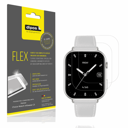 Klare Displayschutzfolie von dipos passend für Honor Choice Watch Infowear 2i, 100% Displayabdeckung und blasenfreie Montage