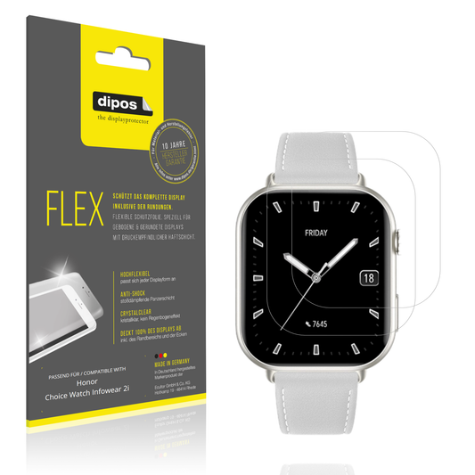Klare Displayschutzfolie von dipos passend für Honor Choice Watch Infowear 2i, 100% Displayabdeckung und blasenfreie Montage