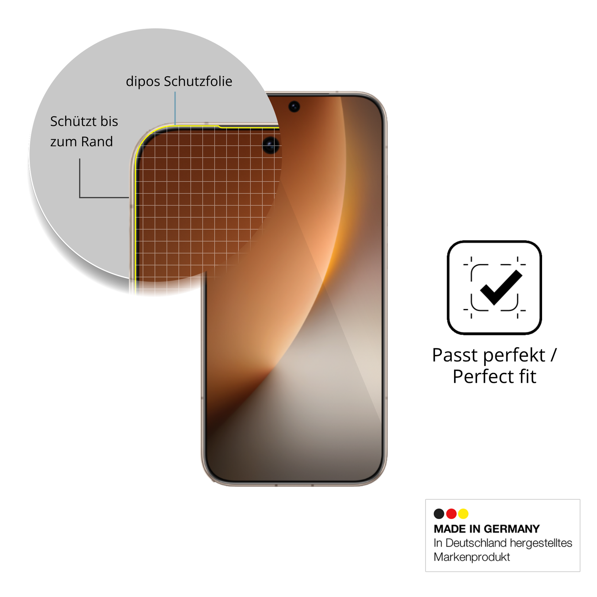 Schutzfolie mit optimaler Passform, zur Verwendung mit Hüllen geeignet