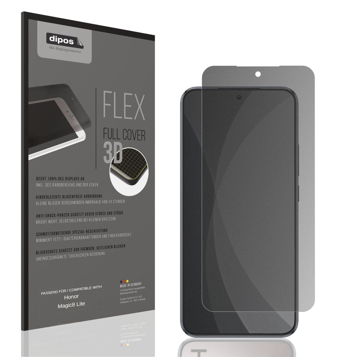Blickschutzfolie von dipos passend für Honor Magic 8 Lite, 100% Displayabdeckung und blasenfreie Montage