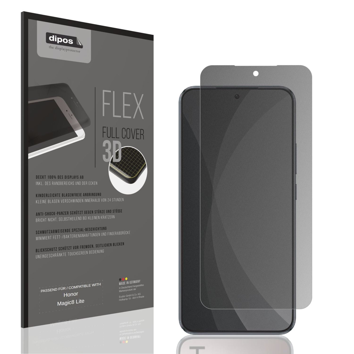 Blickschutzfolie von dipos passend für Honor Magic 8 Lite, 100% Displayabdeckung und blasenfreie Montage