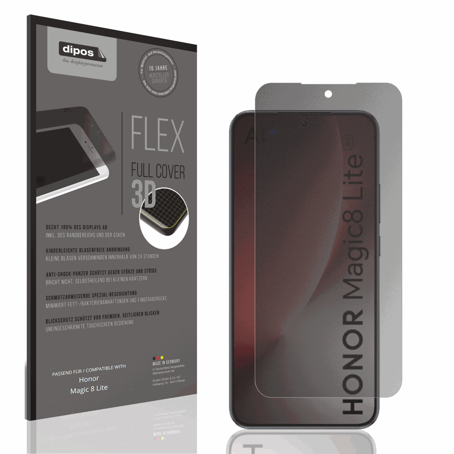 Blickschutzfolie von dipos passend für Honor Magic 8 Lite, 100% Displayabdeckung und blasenfreie Montage