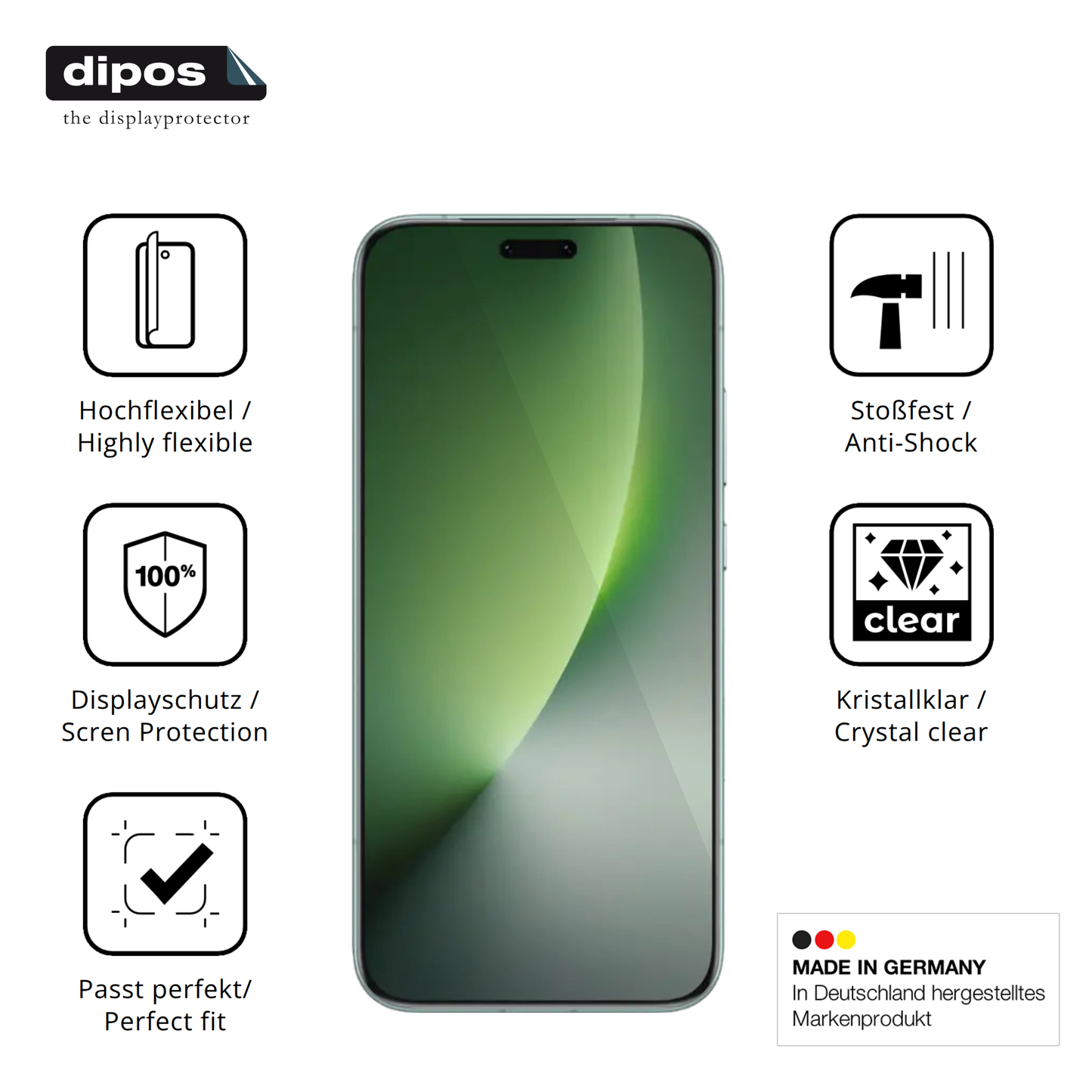 Displayschutz hergestellt in Deutschland, höchste Qualität made in Germany