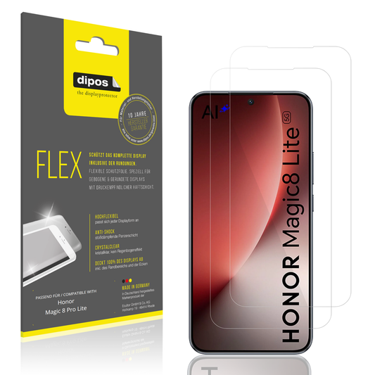 Klare Displayschutzfolie von dipos passend für Honor Magic 8 Pro Lite, 100% Displayabdeckung und blasenfreie Montage