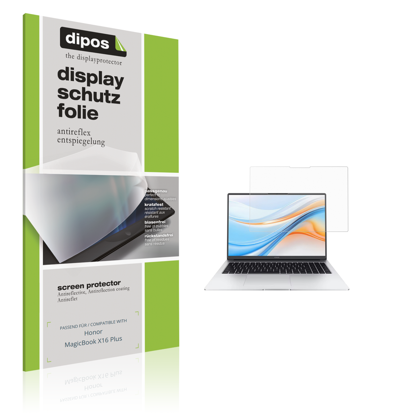 Matte Displayschutzfolie von dipos passend für Honor MagicBook X16 Plus, präziser Zuschnitt und blasenfrei montiert